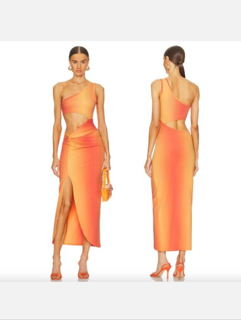 OW Collection Isabel Maxi Dress in Gradient Print Orange One Shoulder Cut Out M
